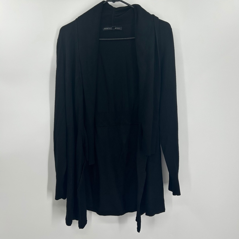 White House Black‎ Market Black Open Front Draped Cardigan Studded Cuffs Size M